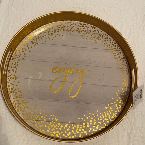 Mistletoe Memories Enjoy handled round tray - Picture 1 of 7